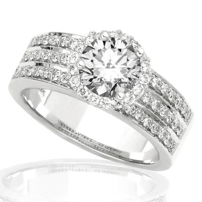 Halo Style With Three Rows Of Pave Set Engagement Ring with a 1, H, , VS2, EGLUSA, Certified