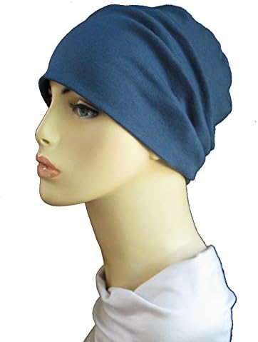 All Things Blooming Women's Organic 100 Percent Cotton Dusk Blue Chemo Beanie Slouch Chemo Cap for Cancer Patients