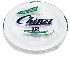 Chinet Premium 10-Inch 3-Compartment Paper Plates, 15-Count Package (Pack of 6)