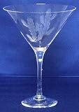Individually Hand Etched Cactus Martini Glass 8 1/4"H Set / 4