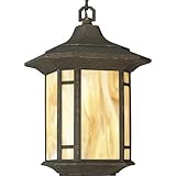 Progress Lighting P5528-46 1-Light Post Lantern with Honey Art Glass and Mica Accent Panels, Weather