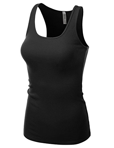 J.TOMSON Womens Basic Ribbed Cotton Spandex Racer Back Tank Top