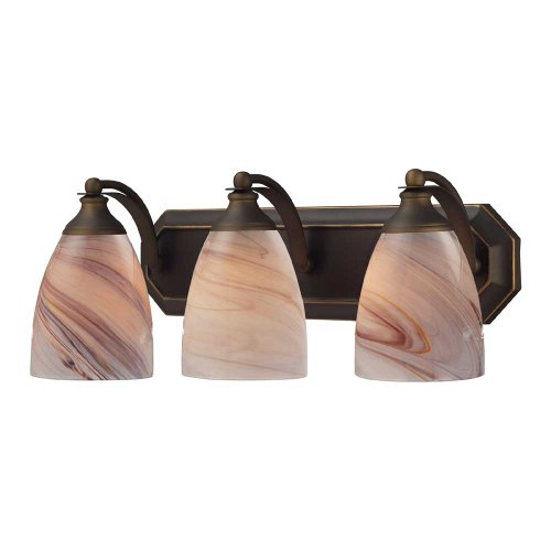 ELK Lighting 570-3B Art Deco / Retro Three Light Down Lighting Bathroom Fixture from the Vanity Coll, Aged Bronze and Crème Glass On Sale