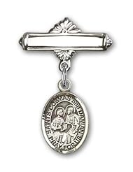 Sterling Silver Baby Badge with Sts. Cosmas & Damian Charm and Polished Badge Pin