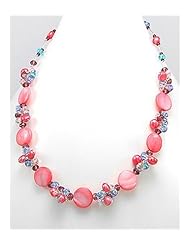 Japanese silk cord Dyed Mother of Pearl Necklace In Brass
