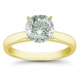 0.85 Carats 6mm Green Amethyst Gemstone Solitaire Ring in 14K Yellow Gold