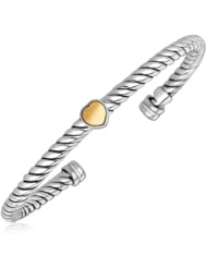 18K Yellow Gold and Sterling Silver Bangle with a Heart Motif Station