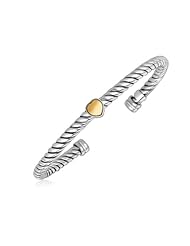 18K Yellow Gold and Sterling Silver Bangle with a Heart Motif Station