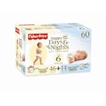 Fisher-Price Happy Days & Happy Nights Baby Diapers Value Pack, Size 6, 60 Count