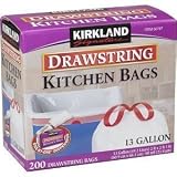 Kirkland Signature Drawstring Kitchen Trash Bags - 13 Gallon - 200 Count