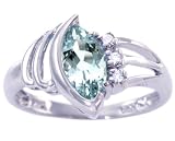 14K Yellow or White Gold Marquis Gemstone and Diamond Ring-Aquamarine-full, half sizes from 5-8.5
