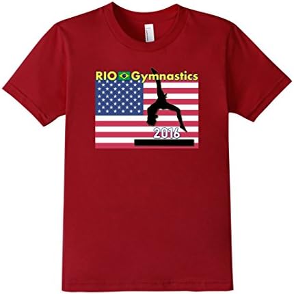 Kids RIO Gymnastics 2016 Brazil American Flag T Shirt 8 Cranberry