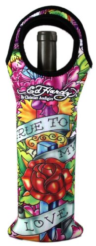 Ed Hardy Neoprene Wine Beverage Tote Koozie True Love