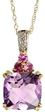 10k Yellow Gold 18 Chain & 13/16 (21mm) tall Pendant, w/ Round Cut Diamonds, Pink Sapphire Stones & 10mm Cushion Cut Amethyst Stone