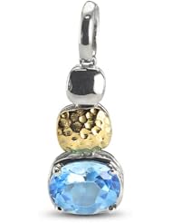Yellow Gold And Rhodium Plated Silver Pendant With Prong Set, Oval Cut, Natural Blue Topaz