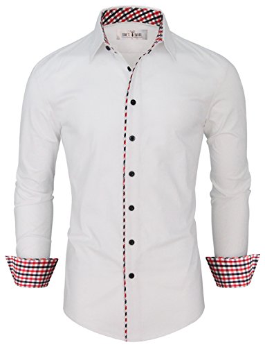 Tom's Ware Mens Fashion Casual Inner Plaid Long Sleeve Button Down Shirt