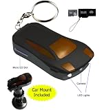 Black Car Keychain LED Flashlight with Built-in Video Camera with Sound + Voice Recorder - Supports up to 32gb Micro SD Card - Includes 4gb Card + DBRoth Card Reader