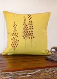 Modern Yellow Green and Brown Decorative Pillow, Embroidered Pillow Cover 18 x 18