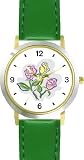 41Bf5uOrnwL. SL160  Pastel Pink and Yellow Rose Flowers   WATCHBUDDY® DELUXE TWO TONE THEME WATCH   Arabic Numbers   Green Leather Strap Childrens Size Small