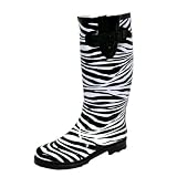 Zebra Striped Ladies Black & White Retro Rubber Rain Boots Size 10
