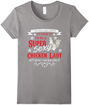 Women's I love chicken T-shirt Super sexy Gift Tee for chicken lovers Funny Chicken Lady T-Shirt Large Slate