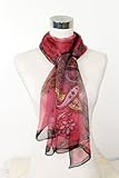 Georgette Paisley Print on Dark Red with Black Band - Silk Long Scarf 22