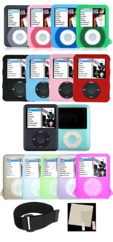 Buy Now at Amazon.com: Apple 3rd Generation IPod Nano 4gb 8gb Video Premium Silicon Skin Case Cover With Adjustable Sports Armband And LCD Screen Protector - Compatible With Nike+iPod - 23 Color Choices (MP3 NOT Inlcuded)