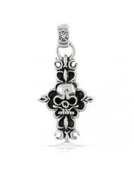 Bling Jewelry 925 Sterling Silver Antique Skull Cross Pendant