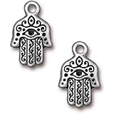 TierraCast Hamsa Hand Design Pewter Pendant Charm, 21mm, Antiqued Silver Plated
