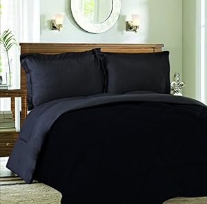Sweet Home Collection 3 Piece Reversible Down Alternative Comforter Set with Euro Pillow Shams, Full/Queen, Black/Gray