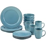 Rachael Ray 55093 Cucina 16-Piece Stoneware Dinnerware Set, Agave Blue
