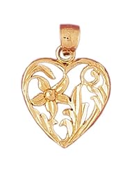 Dazzlers Solid 14k Gold Flower in Heart Charm Pendant Available in three colors from jewelsberry (weights: 1.4 grams only)