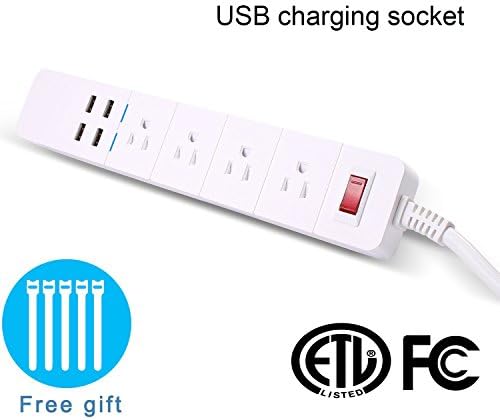 Huewind USB Power Strip/Surge Protector PowerPort Strip with 4 AC Outlets, 4-Port USB Charger with (5V.1.0A-2.4A) 6ft Cord for iPhone, iPad, Samsung Galaxy S6/S6 edge, HTC M9, Motorola, LG (White)