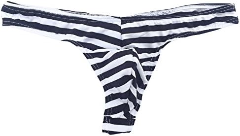 Men's Striped Jockstrap Thong Tanga G-string Underwear Briefs Navy/White,Medium