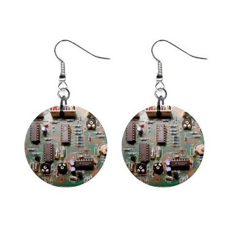 Computer mother board Electronic Dangle Earrings Jewelry 1 inch Buttons 12306026