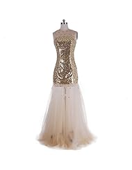 Crystal Beaded Fitted Mermaid Tulle Bateau Neck Prom Dress 