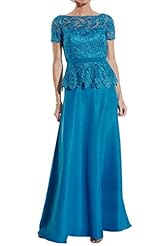 Charmeuse Bateau Neck Lace Short Sleeves Evening Dress/Mother-of-the-Bride Dress 
