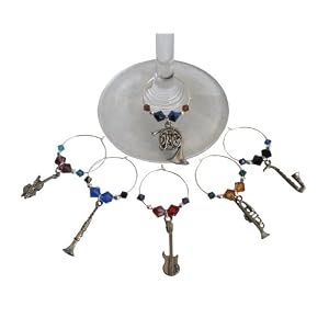 ArtisanStreet's Set of 6 Musical Instruments Wine Glass Charms