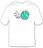 T-shirt with peace, world, earth, anthropomorphism, globe, smile