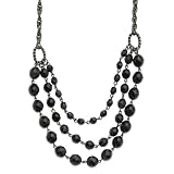 Black-Plated Faceted Jet Bead 3-Strand Bib 15'' With Extension Necklace