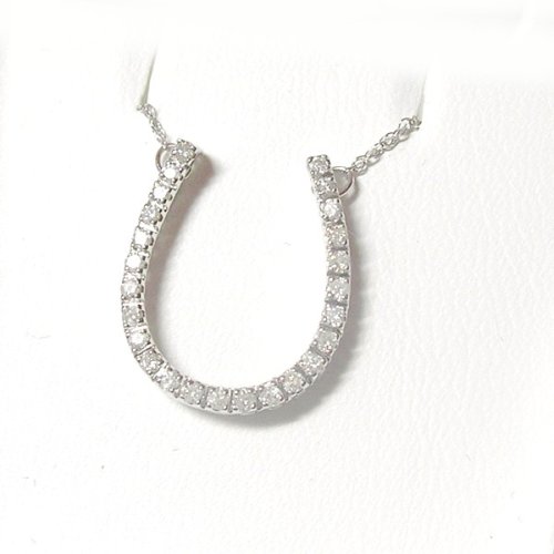 14K White Gold Diamond Horseshoe Pendant w/Chain - 0.25 Ct.