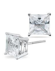 3.93 Cts of 7 mm AA Princess White Topaz Stud Earrings in 14K White Gold