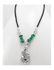 Shell Cotton Waxed Thread Turquoise Necklace In Zinc