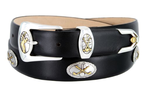 Bayside Italian Designer Golf Concho Belt Smooth Black Belts