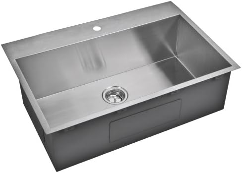 Water Creation SS-TS-3322A 33" X 22" Zero Radius Single Bowl Stainless Steel Hand Made Drop In Kitchen Sink Premium Scratch Resistant Satin Stainless Steel