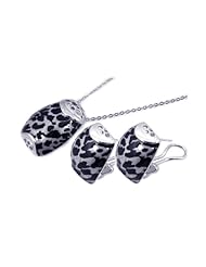 Nickel Free Sterling Silver Pendant & Earring Sets Black Leopard Print Design Set