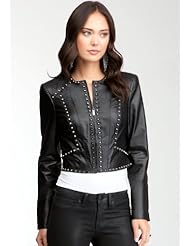bebe Size XS Black Studded Cropped Leather Jacket