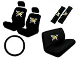 11 Piece Auto Interior Gift Set - Tattoo Art Series Angel by Day - A Set of 2 Seat Covers, 1 Rear Bench Cover, 1 Steering Wheel, and A Set of 2 Seat Belt Pads