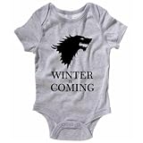 WINTER IS COMING BABY ONE PIECE GAME OF THRONES CREEPER ROMPER (6 Month, Heather Gray)