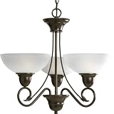 Progress Lighting P4580-20 3-Light Chandelier In Etched Watermark Glass with Twisted Wire Details and Wound Bands, Antique Bronze